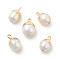 Natural Pearl Pendants, Oval Charms, with Brass Loops, White, Light Gold, 13~16x8~10x8~10mm, Hole: 1.8mm