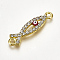 Alloy Rhinestone Links Connectors, Cadmium Free & Lead Free, Enamel Style, Ichthys with Evil Eye, Dark Red, Golden, 29x8x3mm, Hole: 1.5mm