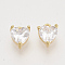 Valentine's Day Brass Charms, with Cubic Zirconia, Nickel Free, Heart, Real 18K Gold Plated, Clear, 7x5x3mm, Hole: 0.9mm
