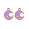 Alloy Enamel Pendants, Moon & Star, Light Gold, Dark Orchid, 16x13x2mm, Hole: 1.8mm