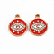 Alloy Pendants, with Enamel and Rhinestone, Light Gold, Flat Round with Eye, Red, 19x15x3mm, Hole: 1.6mm
