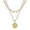 Real 18K Gold Plated Stainless Steel Paperclip Chains Double Layer Necklaces, Hexagon with Initial Letter Pendant Necklace, Letter I, 14.17 inch(36cm)