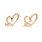 Brass Micro Pave Clear Cubic Zirconia Earring Findings, for Half Drilled Beads, Nickel Free, Heart, Real 18K Gold Plated, 25x13mm, Pin: 0.8mm, Pin: 0.8mm(for Half Drilled Beads)