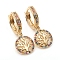 Brass Micro Pave Cubic Zirconia Huggie Hoop Earrings, Long-Lasting Plated, Flat Round with Tree of Life, Colorful, Golden, 30.5mm, Pin: 1mm