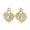 Rack Plating Alloy Rhinestone Pendants, Lead Free & Cadmium Free & Nickel Free, Heart Lock Charms, Light Gold, Crystal, 16x11.5x2mm, Hole: 1.6mm