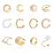 12Pcs 12Pcs Wave & Criss Cross Alloy Cuff Earrings, Crystal Rhinestone Non Pierced Earrings for Women, Golden, 9~15x2~11mm, 1Pc/style