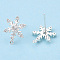 Christmas Theme, Brass Cubic Zirconia Stud Earring Findings, with Loop, Snowflake, Nickel Free, Silver, 15x11mm, Hole: 1mm, Pin: 0.9mm.