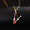 Brass Pave Colorful Cubic Zirconia Initial Pendant Necklaces for Women, Golden, Letter V, 19.69 inch(50cm)