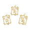 Brass Micro Pave Cubic Zirconia Pendants, with Jump Rings, Long-Lasting Plated, Rectangle & Hand & Star & Moon, Golden, 25x18x4mm, Hole: 3.5mm