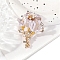 Lily Alloy Enamel Brooches, with Acrylic Beads and Rhinestone, Lavender, 55x45mm