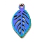 Ion Plating(IP) 201 Stainless Steel Pendants, Leaf Charms, Rainbow Color, 14x7.5x1mm, Hole: 1.2mm
