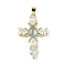 Natural Aquamarine Pendants, Brass Pave Clear Cubic Zirconia Cross Charms, Real 18K Gold Plated, Long-Lasting Plated, Rack Plating, 39x25x4.5mm, Hole: 6x4mm