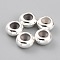 Brass Beads, with Rubber Inside, Slider Beads, Long-Lasting Plated, Rondelle, 925 Sterling Silver Plated, 6x3mm, Rubber Hole: 1.2mm