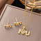 Brass Micro Pave Clear Cubic Zirconia Stud Earrings & Pendant Necklaces Sets, Golden, Letter, 450mm, Pendant: 19x10mm, Earrings: 13x6mm