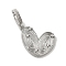 Brass Micro Pave Clear Cubic Zirconia European Dangle Charms, Cadmium Free & Nickel Free & Lead Free, Large Hole Heart Pendant, Real Platinum Plated, 29mm, Heart: 20x16x2mm, Hole: 6x4.8mm