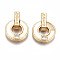 Brass Micro Pave Clear Cubic Zirconia Pendants, with Natural Shell, Nickel Free, Ring with Bale, Real 18K Gold Plated, 19.5x14.5x4.5mm, Hole: 1.8mm
