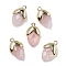 Natural Rose Quartz Pendants, with Golden Brass Finding, Straberry Shape Charms, Faceted, 19.5x12x6.5mm, Hole: 1.6mm