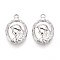 304 Stainless Steel Pendants, Oval with Women Charm, Anti-Tarnish, Stainless Steel Color, 18x12x2.3mm, Hole: 1.2~1.4mm