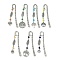 7Pcs 7 Style Tree of Life Feather Tibetan Style Alloy Pendant Bookmark with Cat Eye, Tibetan Style Hook Bookmarks, Mixed Color, 123x20mm, 1pc/style