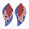 Independence Day Theme, PU Leather Big Pendants, with Sequins/Paillette and Platinum Tone Iron Loop, Leaf, Deep Sky Blue, 75x35x3mm, Hole: 4.5mm