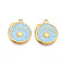 304 Stainless Steel Pendants, with Enamel, Flat Round with Snake & Moon Phases & Sun Charms, Real 18K Gold Plated, Light Sky Blue, 23x20x2mm, Hole: 2.5mm