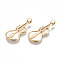Brass Micro Pave Clear Cubic Zirconia Pendants, with Natural Shell, Nickel Free, Violoncello, Real 18K Gold Plated, 22x10x3mm, Hole: 1.2mm
