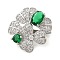 Brass Micro Pave Clear Cubic Zirconia with Glass Fold Over Clasps, Cadmium Free & Nickel Free & Lead Free, Clover, Green, Platinum, 21x20x11mm