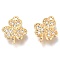 Brass Micro Pave Clear Cubic Zirconia Links Connectors, Long-Lasting Plated, Clover, Real 14K Gold Plated, 11x9x2.5mm, Hole: 0.7mm and 1mm