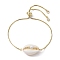 Natural Shell & Pearl Links Slider Bracelet, Golden Brass Box Chains Adjustable Bracelet for Women, Golden, Inner Diameter: 3/8~3-5/8 inch(1~9.2cm)