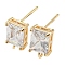 Brass with Cubic Zirconia Stud Earring Findings, Cadmium Free & Nickel Free & Lead Free, Rectangle, with Vertical Loops, Real 18K Gold Plated, Clear, 12x7mm, Hole: 1.6mm, Pin: 0.9mm