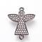 Long-Lasting Plated Brass Micro Pave Cubic Zirconia Links, Cadmium Free & Lead Free, Angel, Gunmetal, 23.5x19x2mm, Hole: 1.4mm