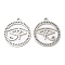 Non-Tarnish 304 Stainless Steel Pendants, Flat Round with Eye of Horus Charm, Stainless Steel Color, 28x24.5x1.5mm, Hole: 2mm
