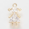 Brass Cubic Zirconia Pendants, Nickel Free, Real 18K Gold Plated, Girl, 18x11x4.5mm, Hole: 2mm