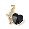 Real 18K Gold Plated Rack Plating Brass Micro Pave Clear Cubic Zirconia Pendants, with Glass, Long-Lasting Plated, Cadmium Free & Lead Free, Girl with Heart Charm, Black, 20.8x17x8mm, Hole: 6x3mm