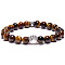 Natural Tiger Eye Bead Stretch Bracelets for Women Men, Heart & Paw Print, 7-1/8 inch(18cm)