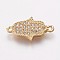 Brass Cubic Zirconia Links, Hamsa Hand/Hand of Fatima/Hand of Miriam, Clear, Golden, 16.5x8.5x2mm, Hole: 1mm