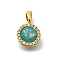 Brass Micro Pave Cubic Zirconia Pendants, Cadmium Free & Nickel Free & Lead Free, with Resin, Real 18K Gold Plated, Flat Round, Turquoise, 12x10x7.5mm, Hole: 4.5x3mm