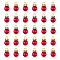 80Pcs Glass Pearl Pendants, with Golden Brass Rhinestone and Iron Loops, Round Charms, Red, 18mm, Hole: 3.5mm