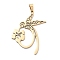 304 Stainless Steel Pendants, Hummingbird with Flower Charm, Golden, 36x22.5x1mm, Hole: 4.5x2.5mm