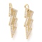 5Pcs Brass Micro Pave Clear Cubic Zirconia Pendants, with Jump Rings, Long-Lasting Plated, Lightning, Golden, 21x6x2mm, Hole: 3.8mm