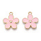 Alloy Enamel Pendants, Cadmium Free & Lead Free, Light Gold, Flower, Pink, 20x17x2mm, Hole: 2mm