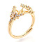 Flower Brass Micro Pave Cubic Zirconia Cup Peg Ring Settings, Adjustable Ring Settings for Half Drilled Beads, Cadmium Free & Nickel Free & Lead Free, Real 18K Gold Plated, Pin: 1mm, 12mm, US Size 8 1/2~9 3/4(18.5~19.5mm)