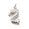 Brass Pendants, with Jump Ring, Long-Lasting Plated, Lead Free & Cadmium Free, Sea Horse Charms, Platinum, 21x12.5x2.5mm, Hole: 3.5mm
