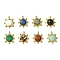 Faceted Natural & Synthetic Mixed Gemstone Pendants, Granulated Flat Round Charms, with Ion Plating(IP) 304 Stainless Steel Settings, Real 14K Gold Plated, 19.5x17x4.5~6mm, Hole: 1.5mm