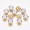 Brass Cubic Zirconia Pendants, Multi-strand Links, Cadmium Free & Nickel Free & Lead Free, Flat Round, Real 18K Gold Plated, 10.5x10.5x6mm