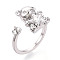 Bear Brass Micro Pave Clear Cubic Zirconia Cuff Ring Settings, for Half Drilled Beads, Cadmium Free & Nickel Free & Lead Free, Real Platinum Plated, Pin: 0.8mm, 15.7mm, US Size 6 3/4(17.1mm)