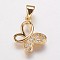 Brass Cubic Zirconia Pendants, Butterfly Charms, Golden, 12x14x2.5mm, Hole: 3.5x5mm