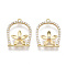 Brass Micro Pave Clear Cubic Zirconia Pendants, Flower, Nickel Free, Real 18K Gold Plated, 16x13x2.5mm, Hole: 1mm