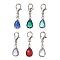 Teardrop Glass Pendant Decoration, Alloy Lobster Clasp Charms, for Keychain, Purse, Backpack Ornament, Mixed Color, 26mm, 6pcs/set