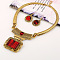 Alloy Rectangle Pendant Necklace & Flat Round Dangle Earring Sets, Red, 400mm